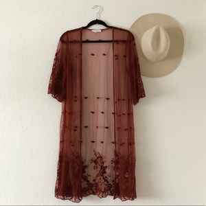 Brunt Orange Lacey Open Tunic